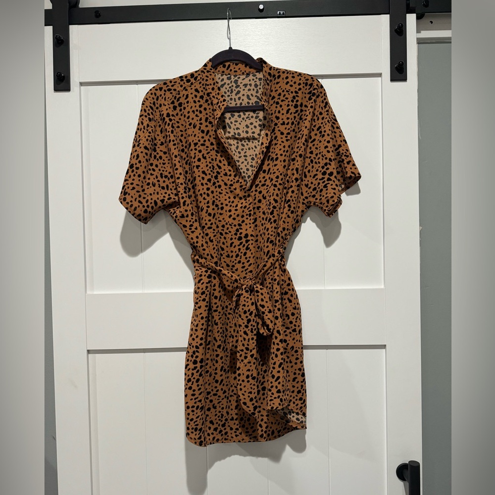 cheetah print tunic dress with tie